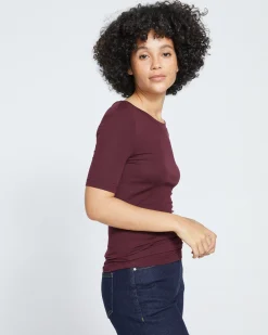 Cloud Rib Short Sleeve Crew Neck Tee Black Cherry