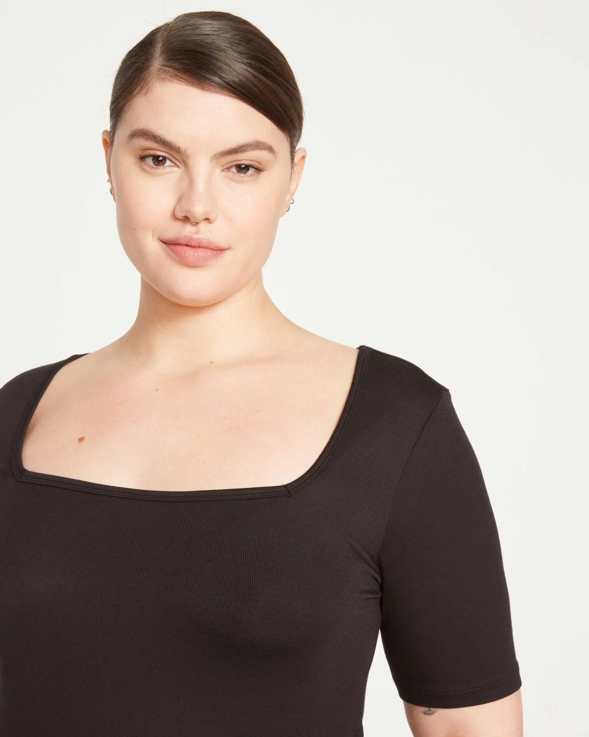 Cloud Rib Short Sleeve Square Neck Tee Black