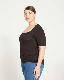 Cloud Rib Short Sleeve Square Neck Tee Black