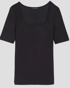 Cloud Rib Short Sleeve Square Neck Tee Black