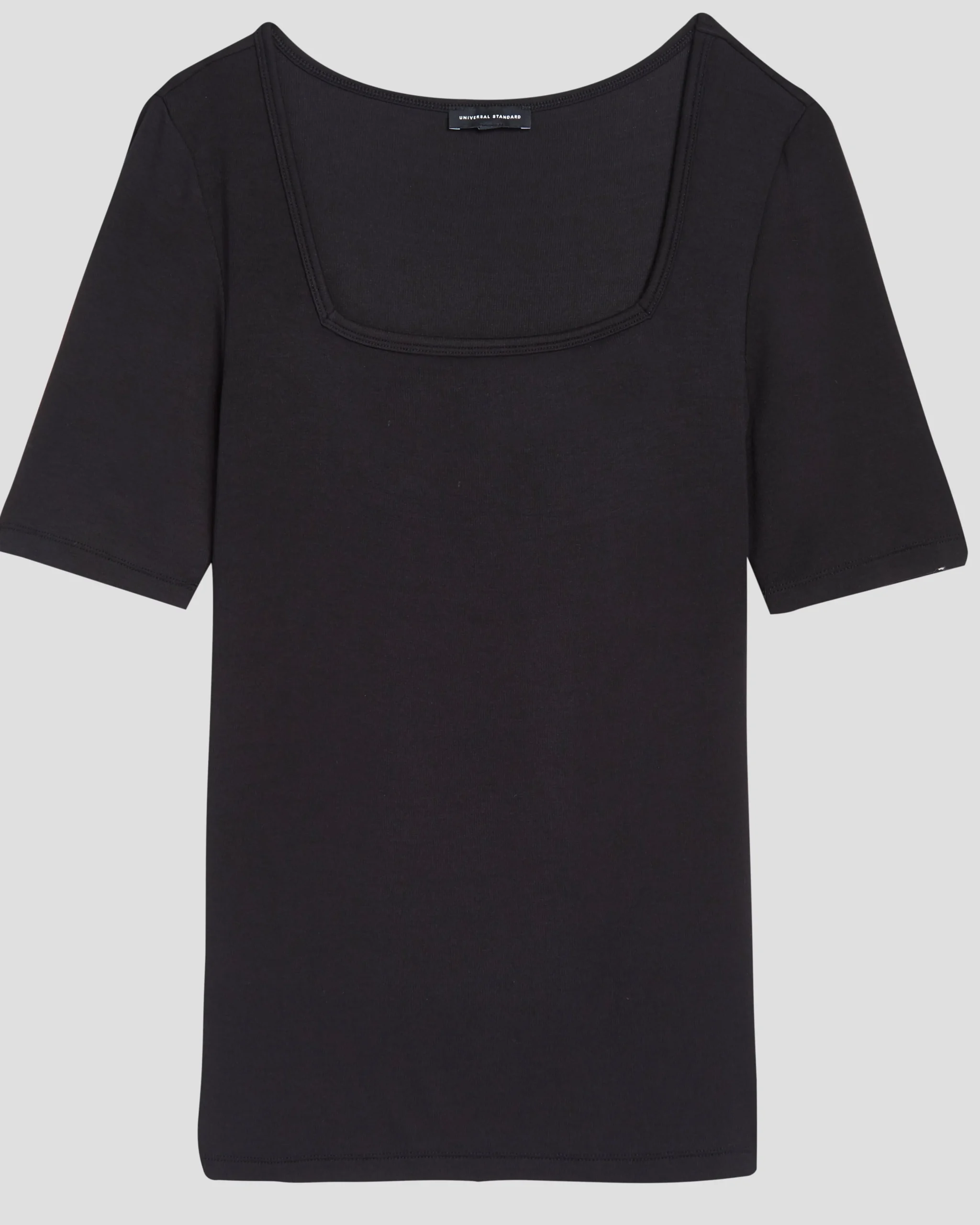 Cloud Rib Short Sleeve Square Neck Tee Black