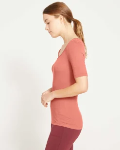 Cloud Rib Short Sleeve Square Neck Tee Terracotta