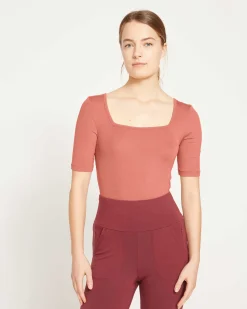 Cloud Rib Short Sleeve Square Neck Tee Terracotta