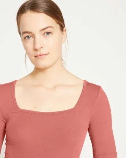 Cloud Rib Short Sleeve Square Neck Tee Terracotta