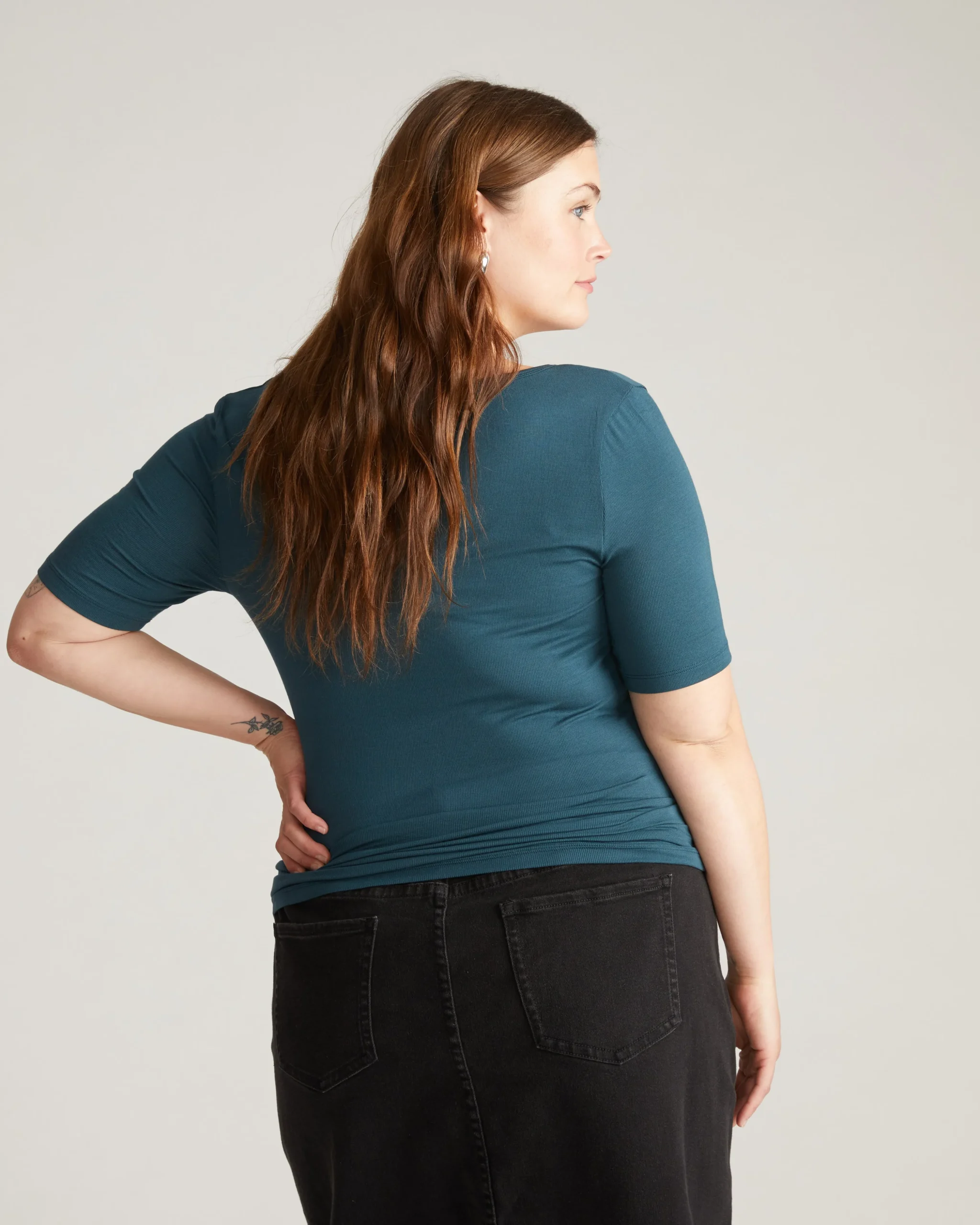 Cloud Rib Short Sleeve Square Neck Tee Deep Sea