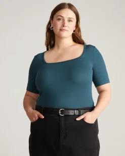Cloud Rib Short Sleeve Square Neck Tee Deep Sea