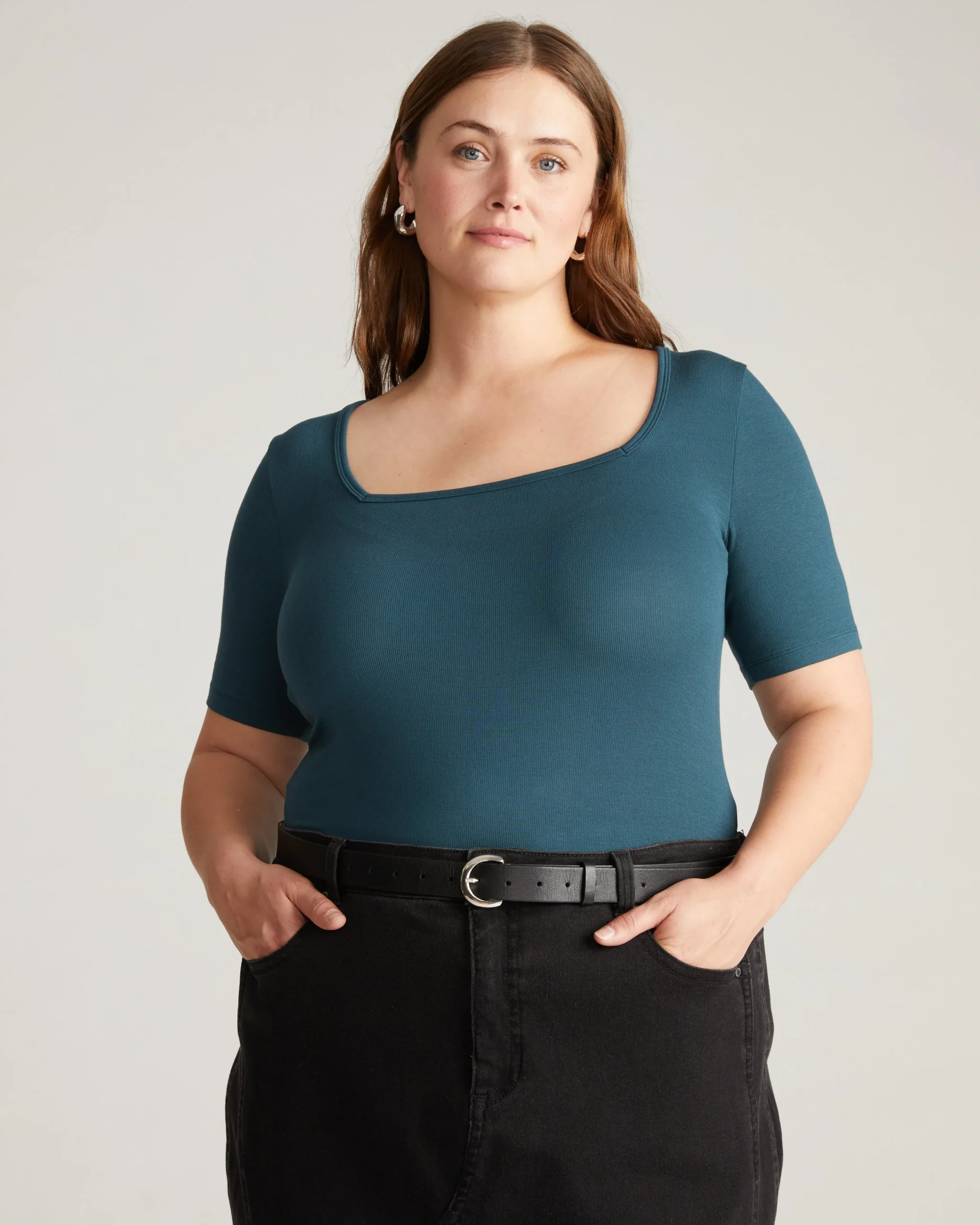 Cloud Rib Short Sleeve Square Neck Tee Deep Sea