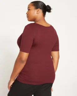 Cloud Rib Short Sleeve Square Neck Tee Black Cherry