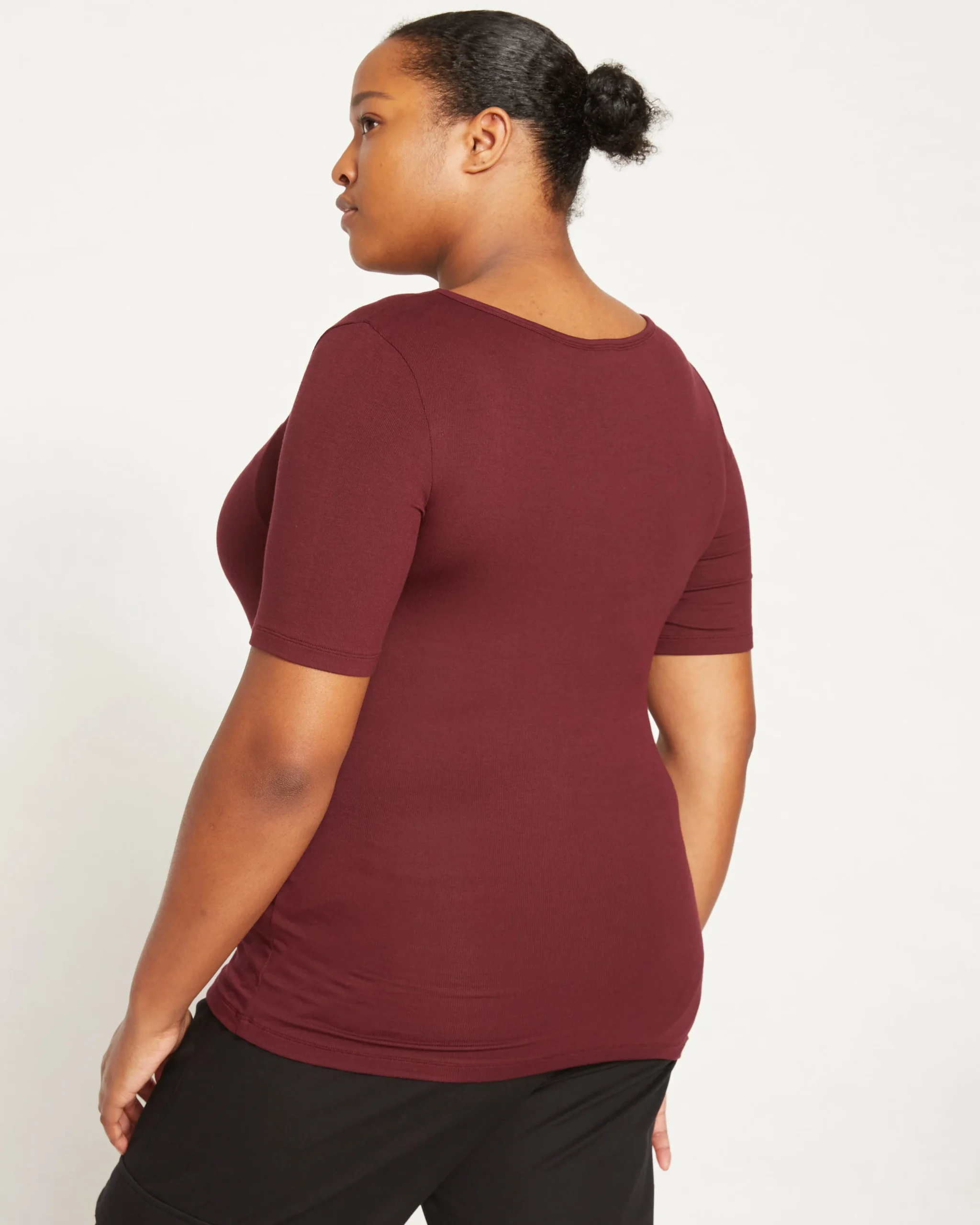 Cloud Rib Short Sleeve Square Neck Tee Black Cherry