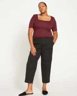 Cloud Rib Short Sleeve Square Neck Tee Black Cherry