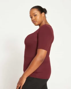 Cloud Rib Short Sleeve Square Neck Tee Black Cherry
