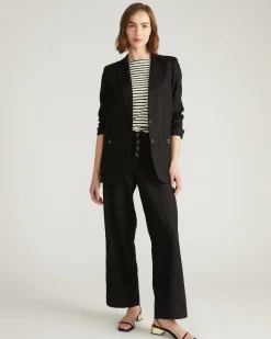 Coastal Linen Blend Blazer Black
