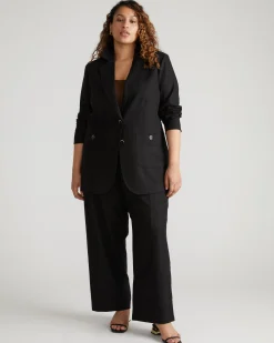 Coastal Linen Blend Blazer Black