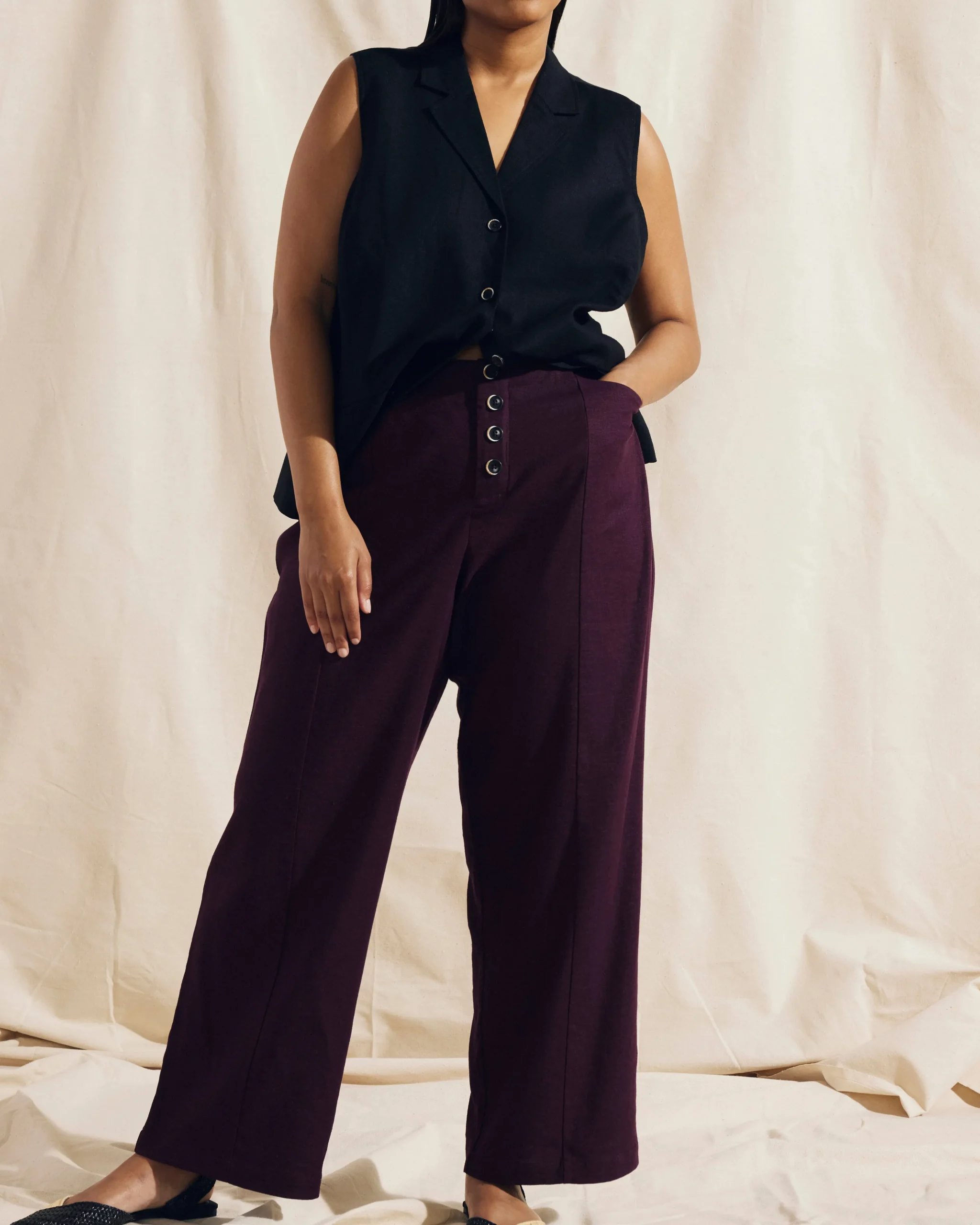 Coastal Linen Blend Pants Acai