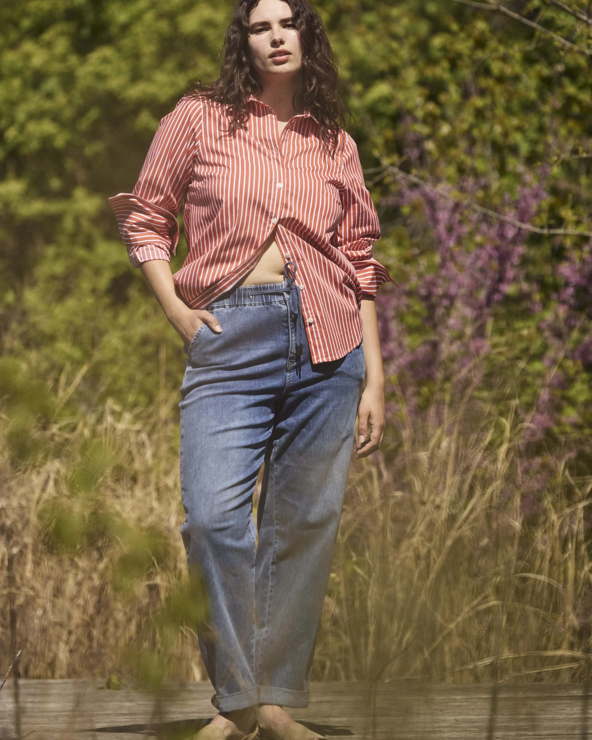 ComfortDenim Drawstring Jeans Western Blue Wash