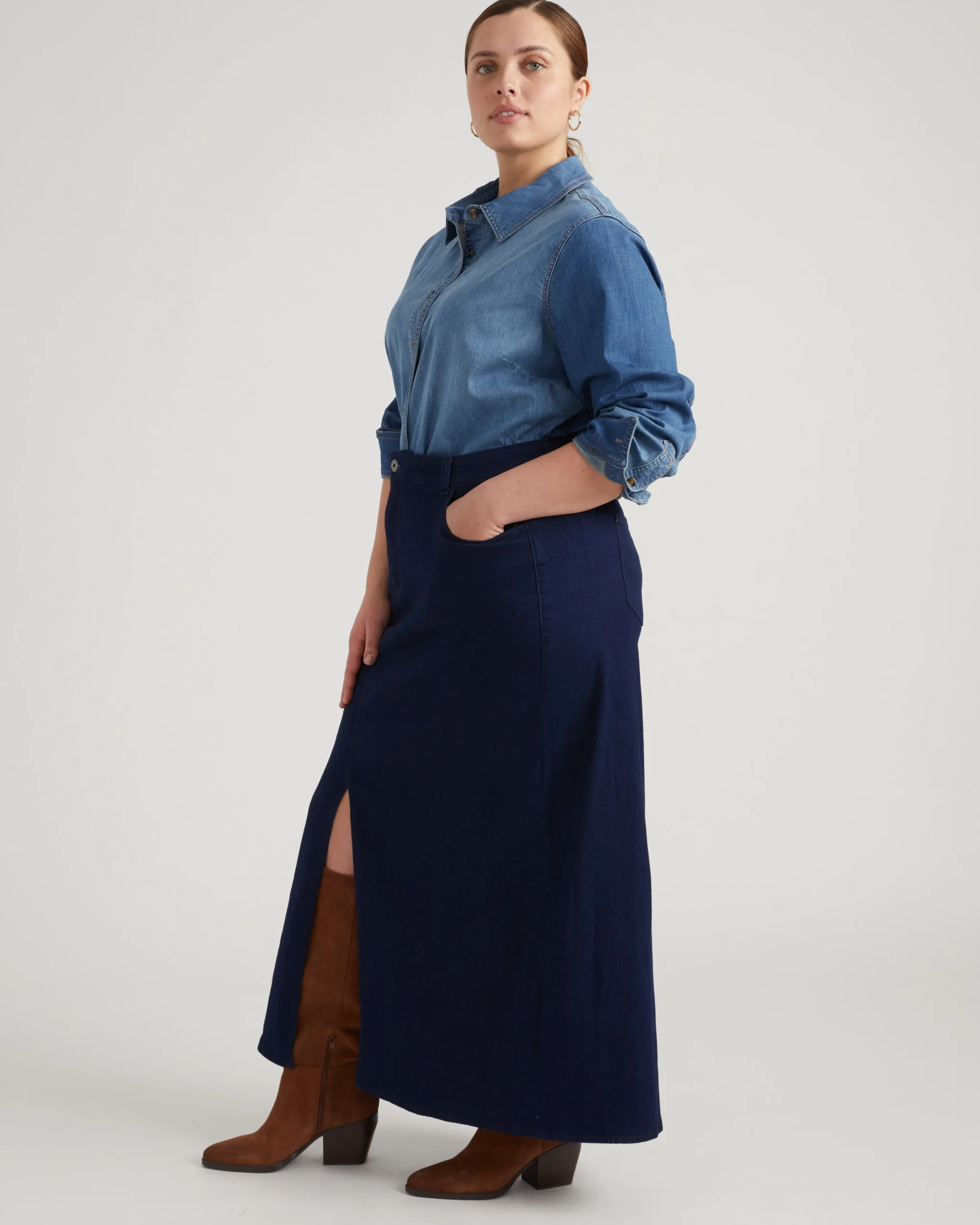 ComfortDenim Maxi Skirt Dark Indigo