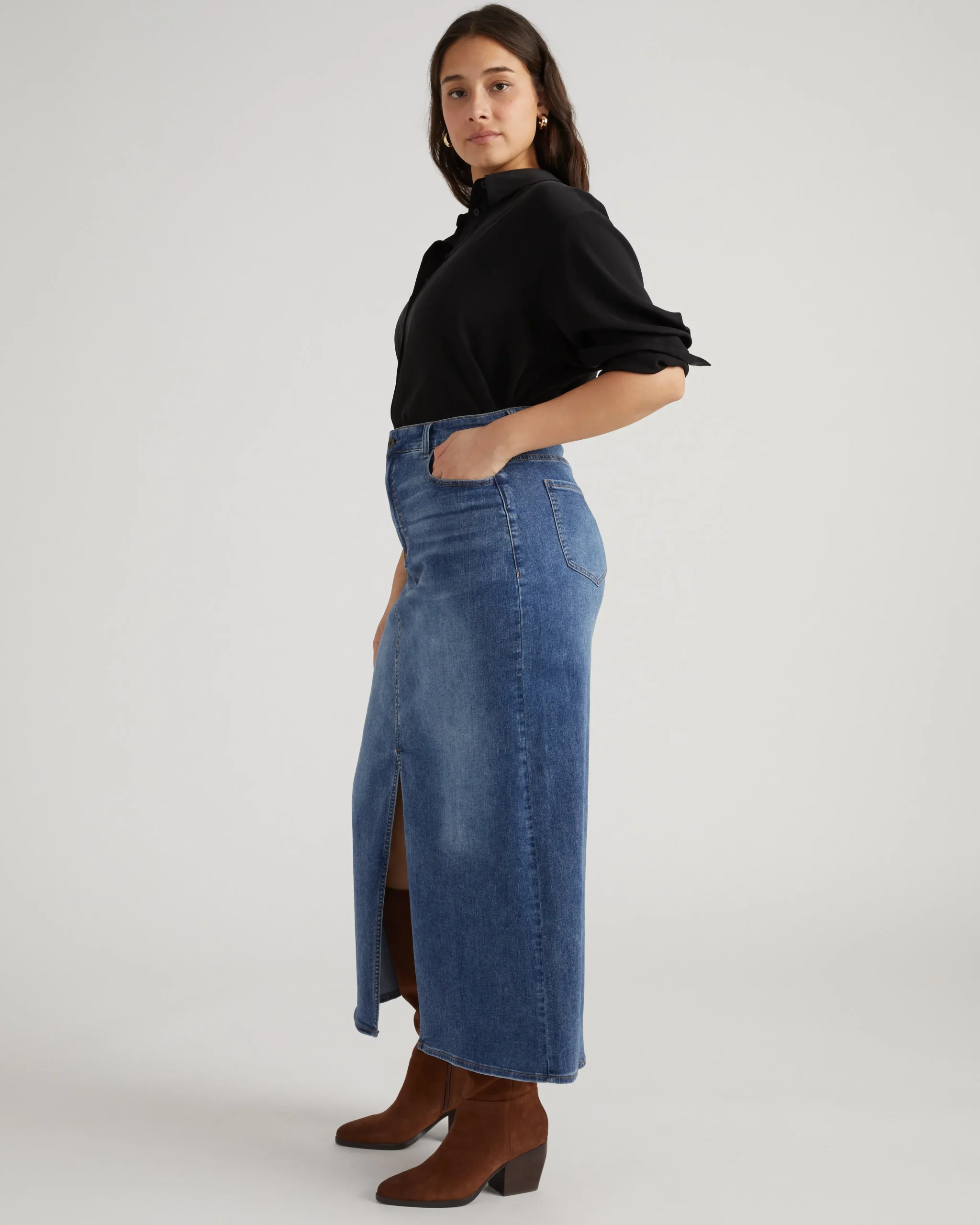 ComfortDenim Maxi Skirt Western Blue Wash