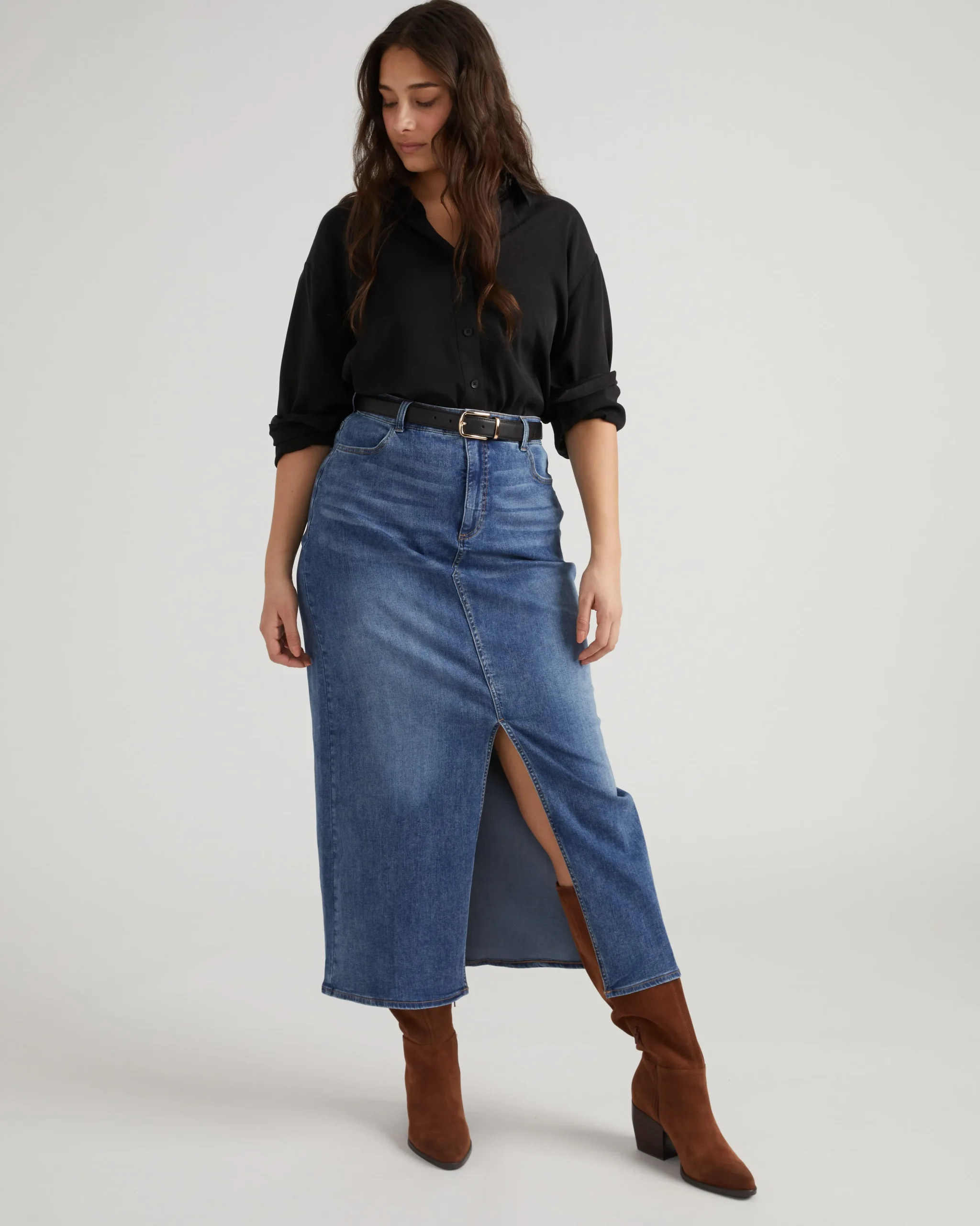 ComfortDenim Maxi Skirt Western Blue Wash