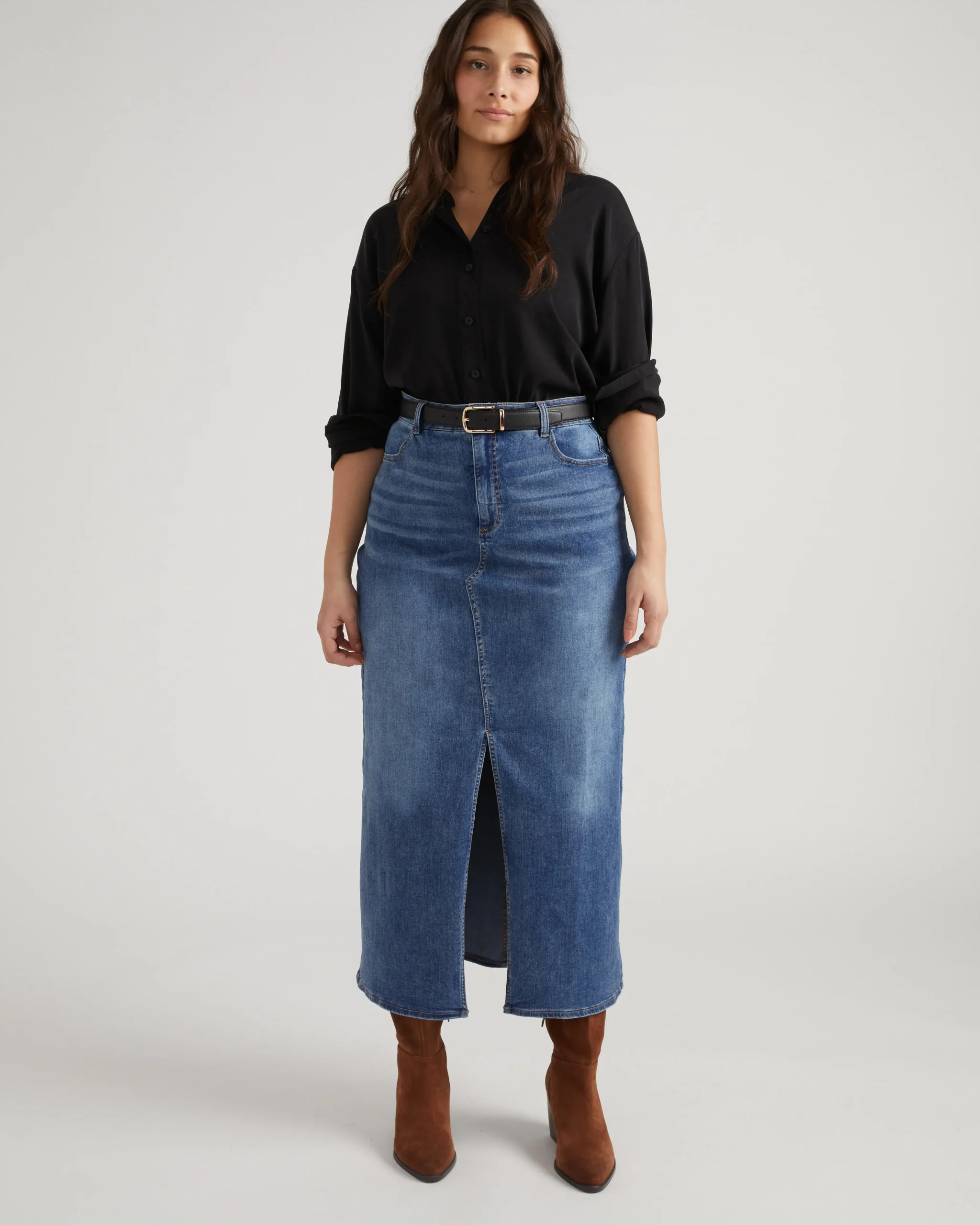 ComfortDenim Maxi Skirt Western Blue Wash