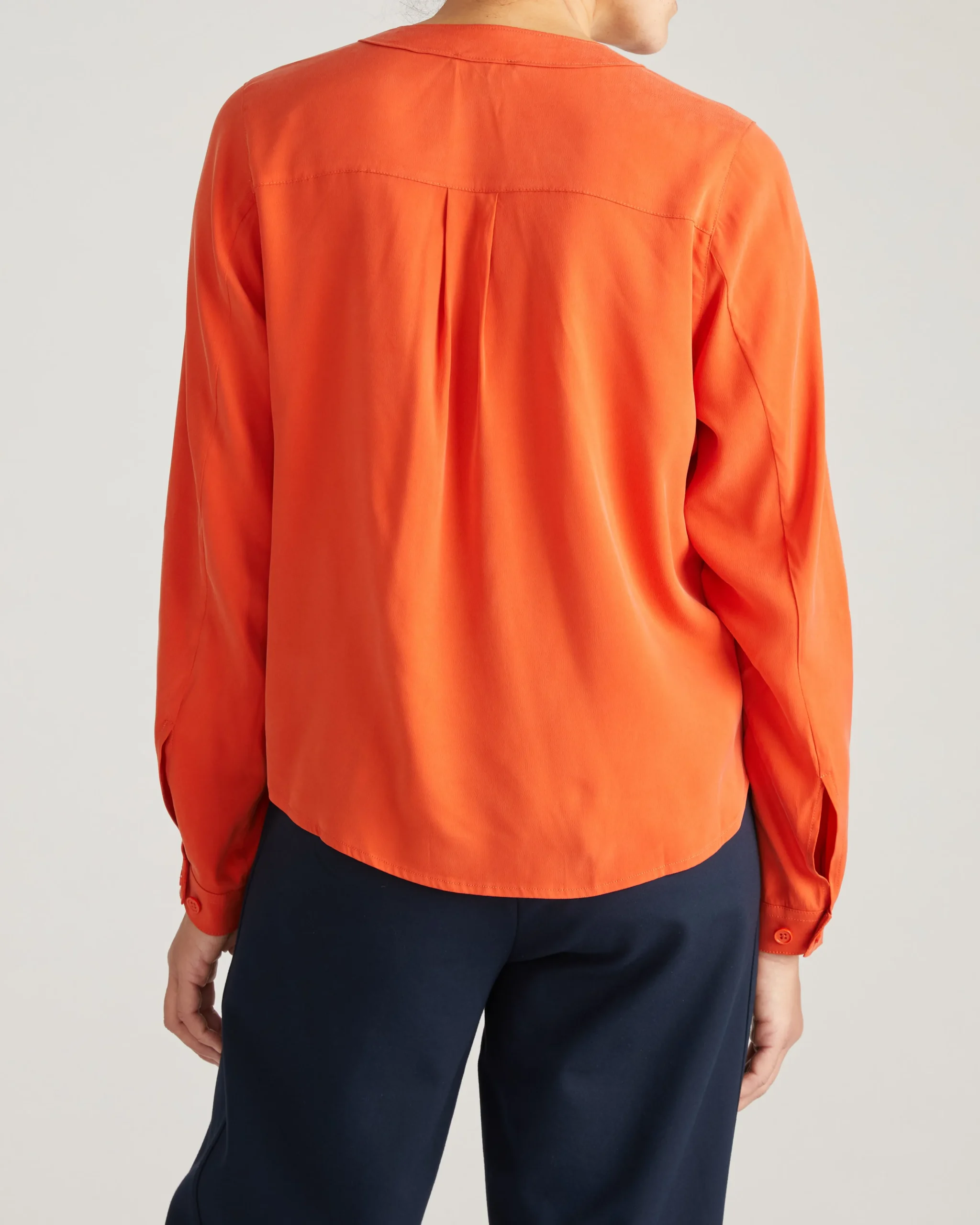 Cooling Stretch Cupro Button-Down Blouse Orange Flame