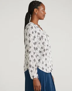 Cooling Stretch Cupro Button-Down Blouse Vintage Daydream Print