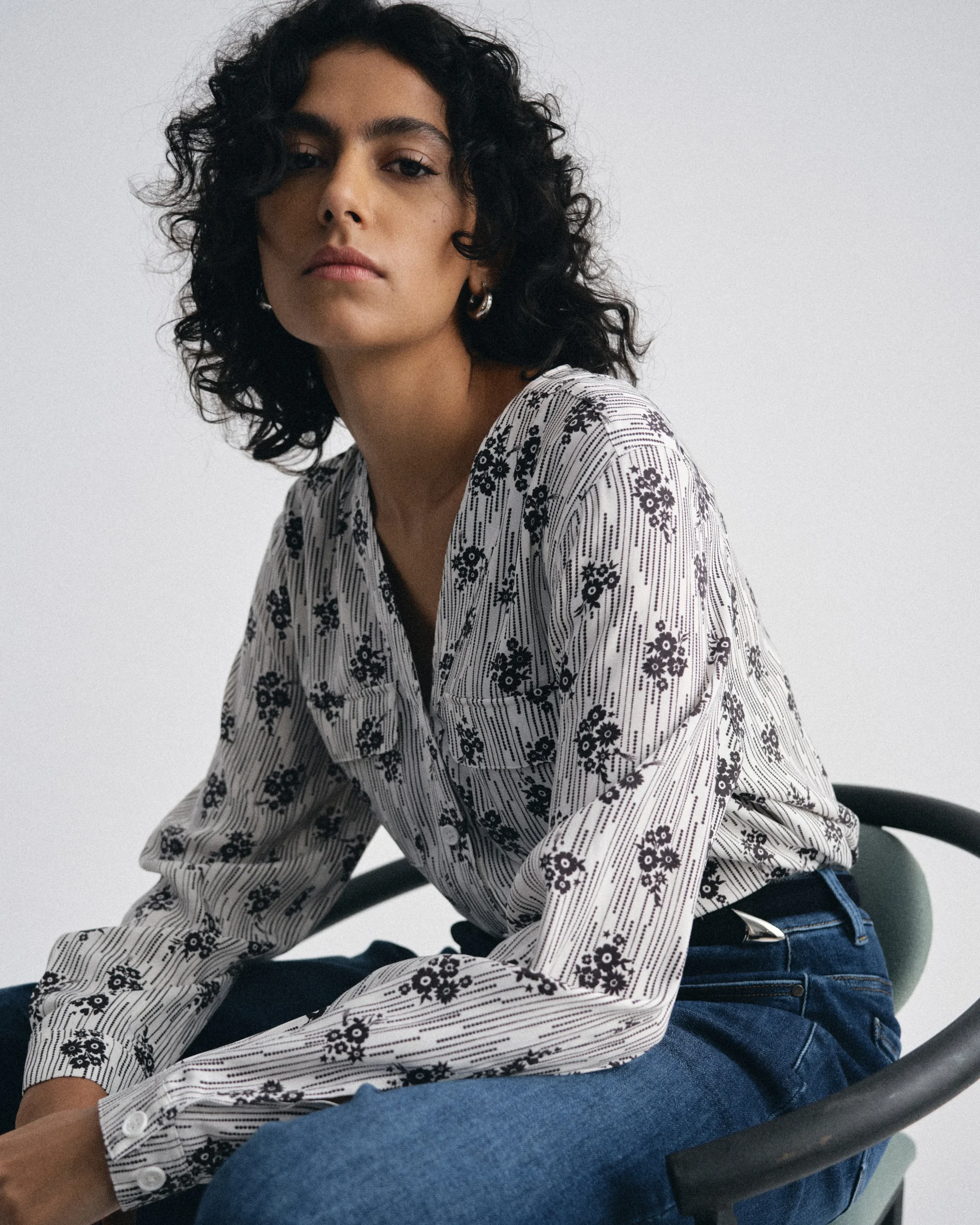 Cooling Stretch Cupro Button-Down Blouse Vintage Daydream Print
