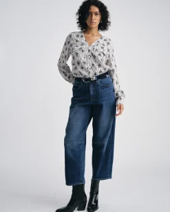 Cooling Stretch Cupro Button-Down Blouse Vintage Daydream Print