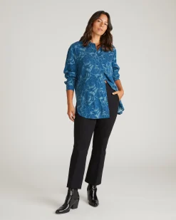 Cooling Stretch Cupro Oversized Artist Shirt Rose Print in Deep Teal