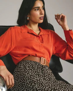Cooling Stretch Cupro Oversized Artist Shirt Orange Flame