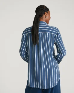Cooling Stretch Cupro Oversized Artist Shirt Ensign Blue/White Stripe
