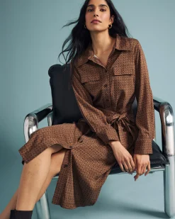 Cooling Stretch Cupro Savannah Dress Brown Hacienda Print