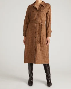 Cooling Stretch Cupro Savannah Dress Brown Hacienda Print