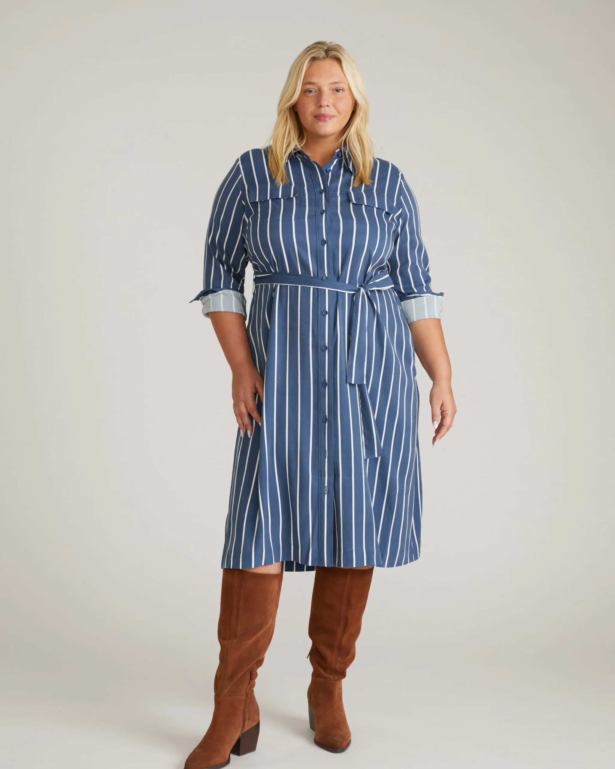 Cooling Stretch Cupro Savannah Dress Ensign Blue/White Stripe