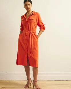 Cooling Stretch Cupro Savannah Dress Orange Flame