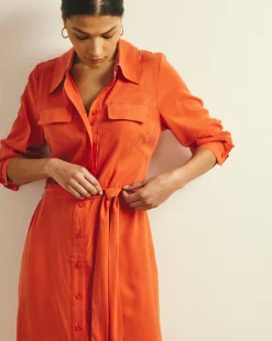 Cooling Stretch Cupro Savannah Dress Orange Flame