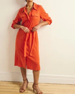 Cooling Stretch Cupro Savannah Dress Orange Flame