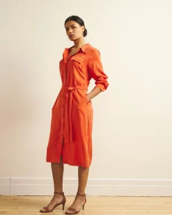 Cooling Stretch Cupro Savannah Dress Orange Flame