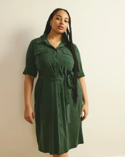 Cooling Stretch Cupro Savannah Dress Forest Green