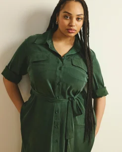 Cooling Stretch Cupro Savannah Dress Forest Green