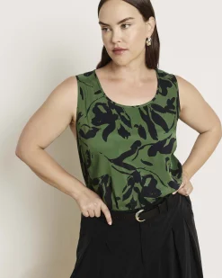 Cooling Stretch Cupro Tank Green Sgraffito Print