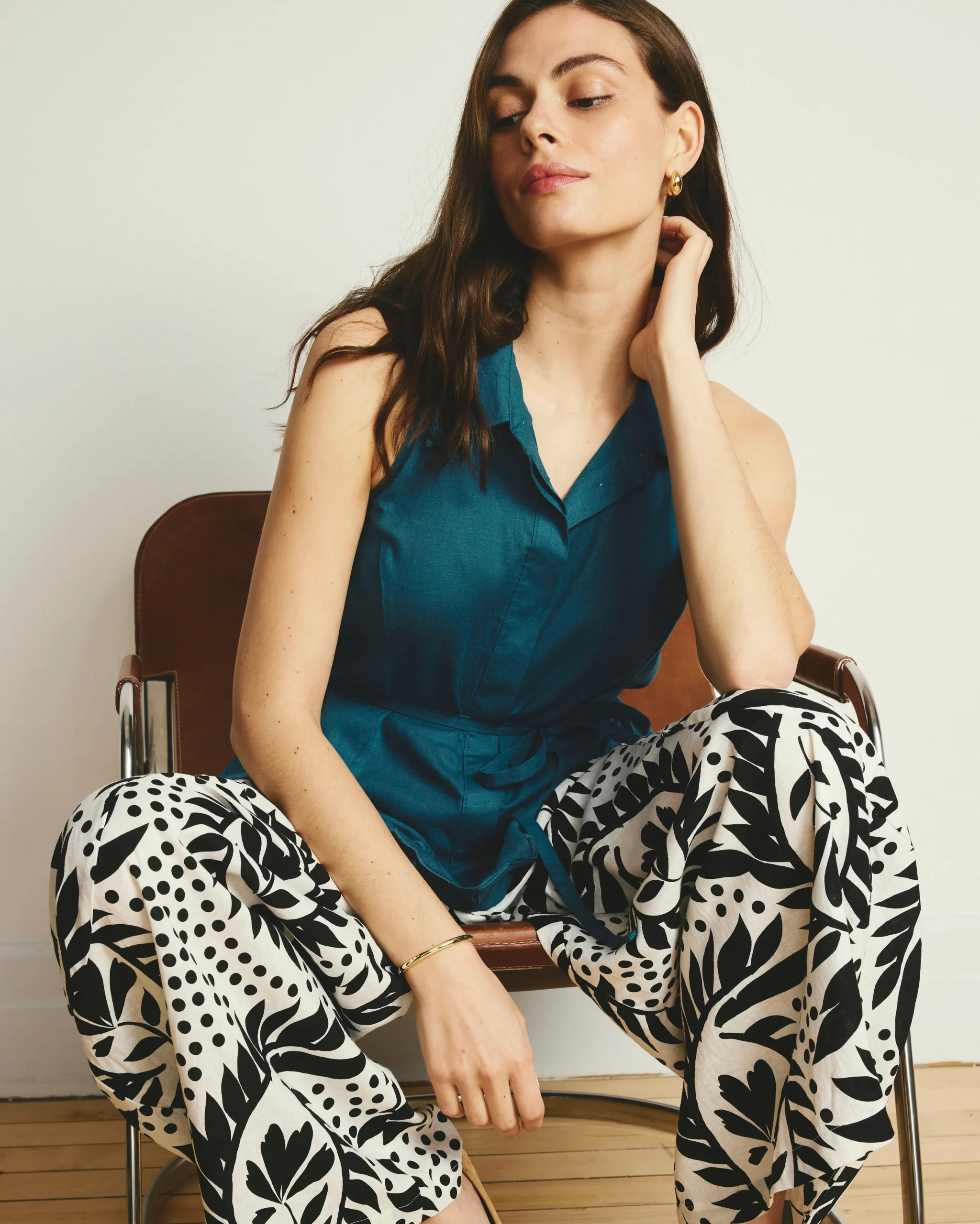 Cosma Barrel Leg Linen Blend Pants Vine Print