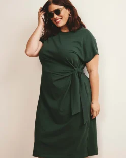 Crescent Breton Stripe Knot Dress Solid Conifer