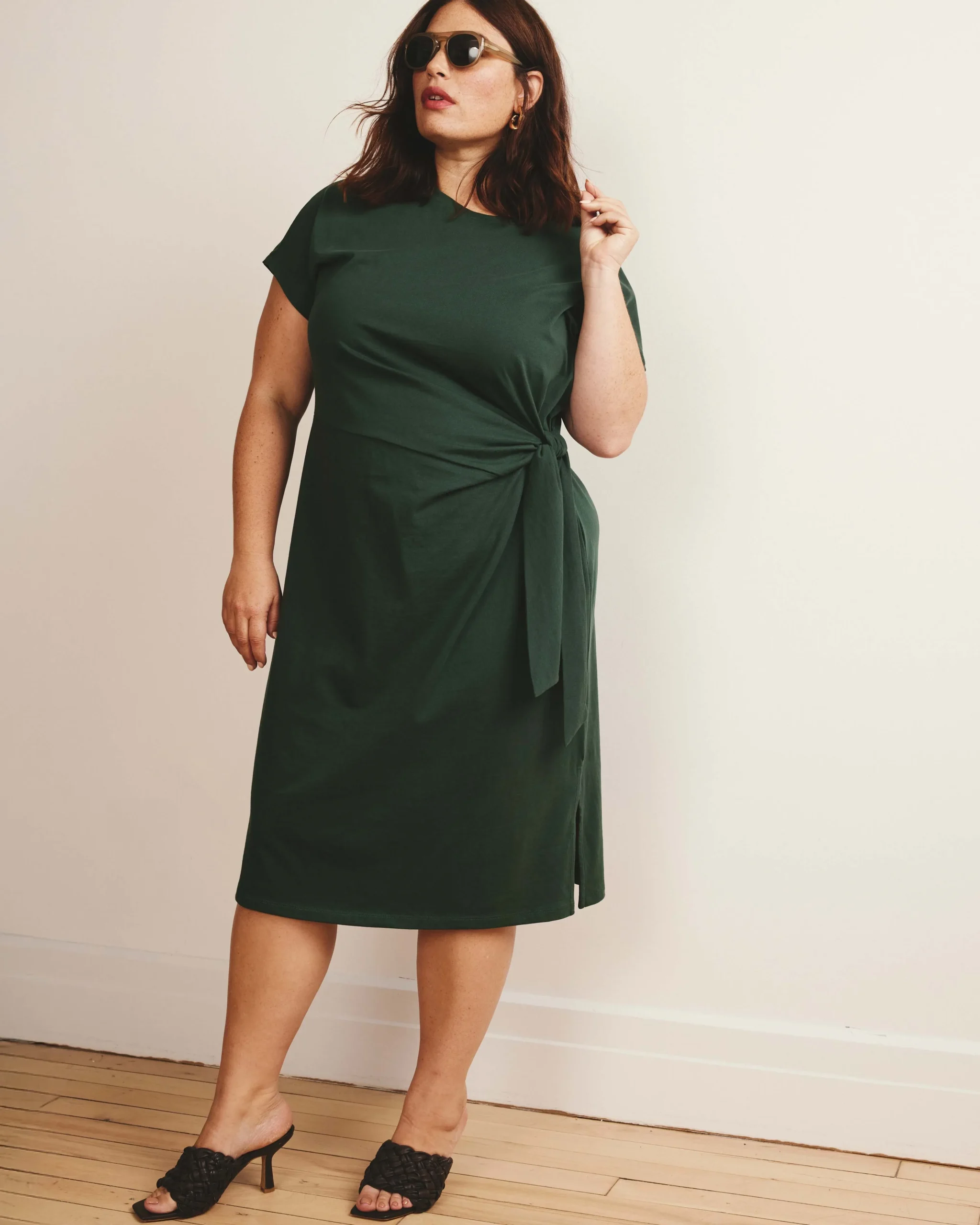 Crescent Breton Stripe Knot Dress Solid Conifer