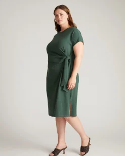 Crescent Breton Stripe Knot Dress Solid Conifer