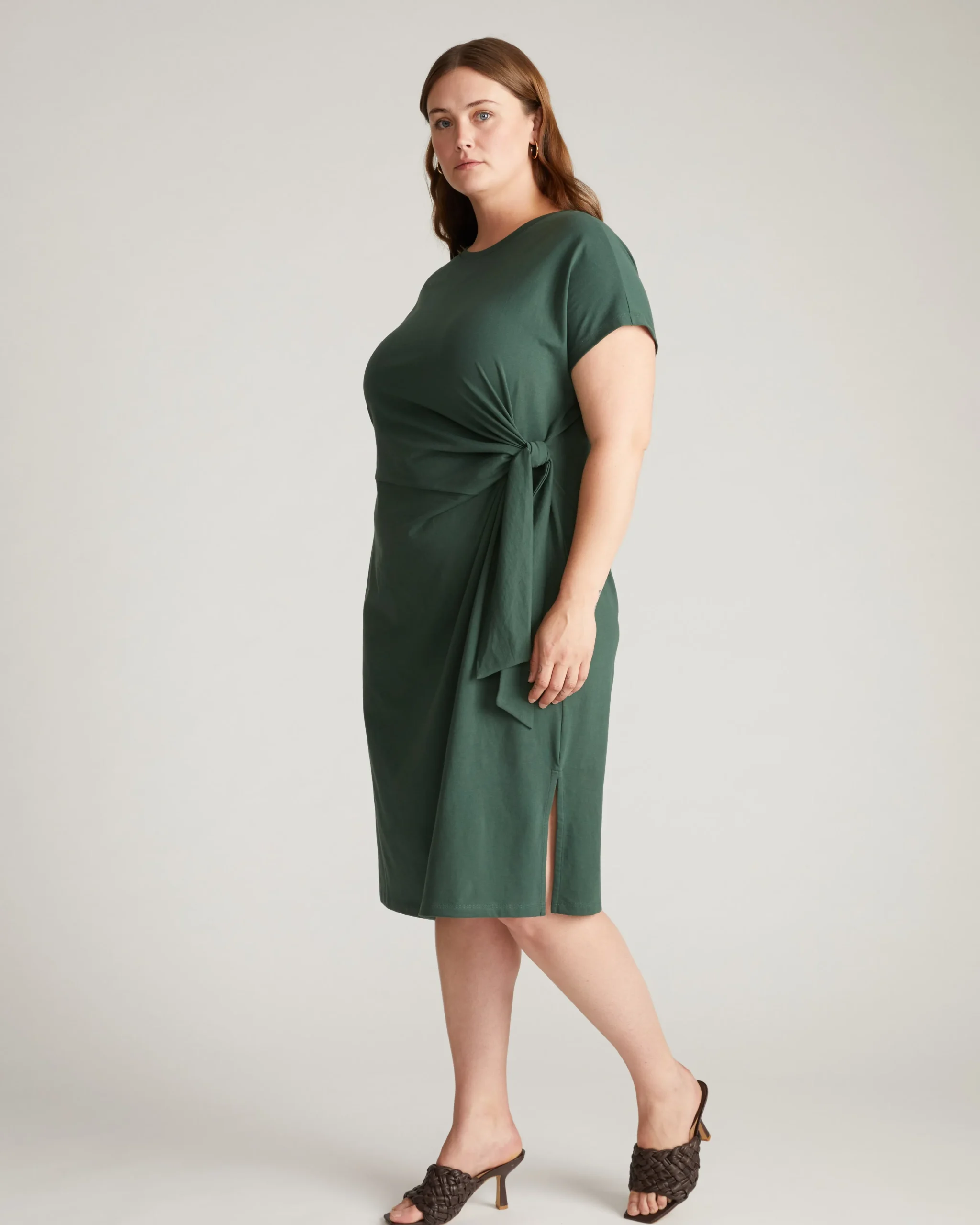 Crescent Breton Stripe Knot Dress Solid Conifer
