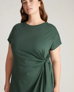 Crescent Breton Stripe Knot Dress Solid Conifer