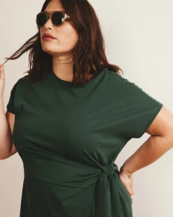 Crescent Breton Stripe Knot Dress Solid Conifer