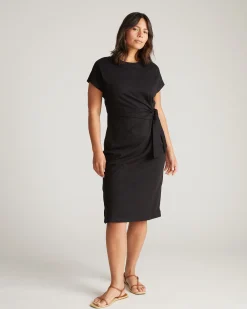 Crescent Breton Stripe Knot Dress Solid Black