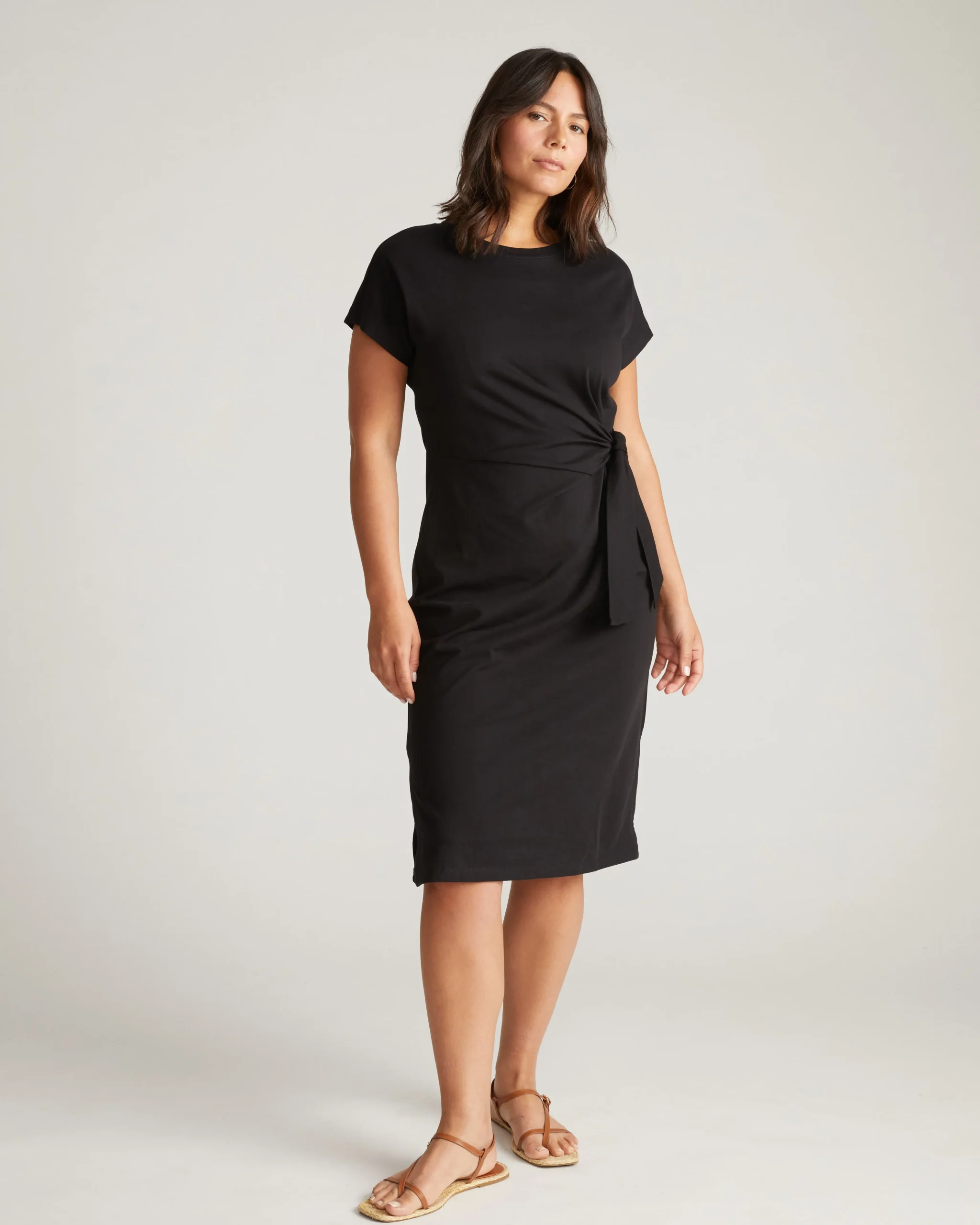Crescent Breton Stripe Knot Dress Solid Black