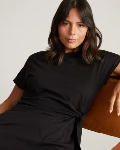 Crescent Breton Stripe Knot Dress Solid Black